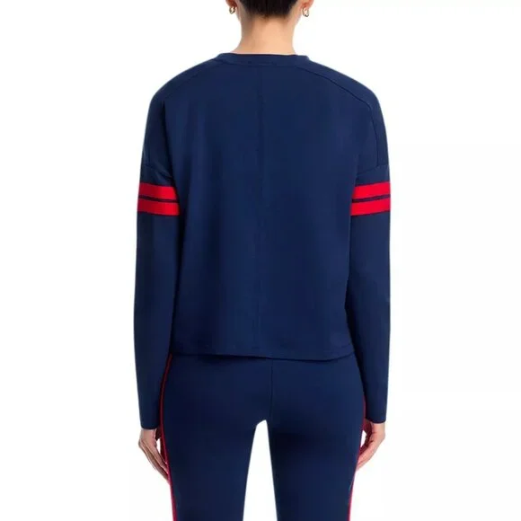 68$ AQUA Athletic Stripe Sleeve Pullover Sweatshirt Long Sleeve Size M Navy Pink - Picture 2 of 4